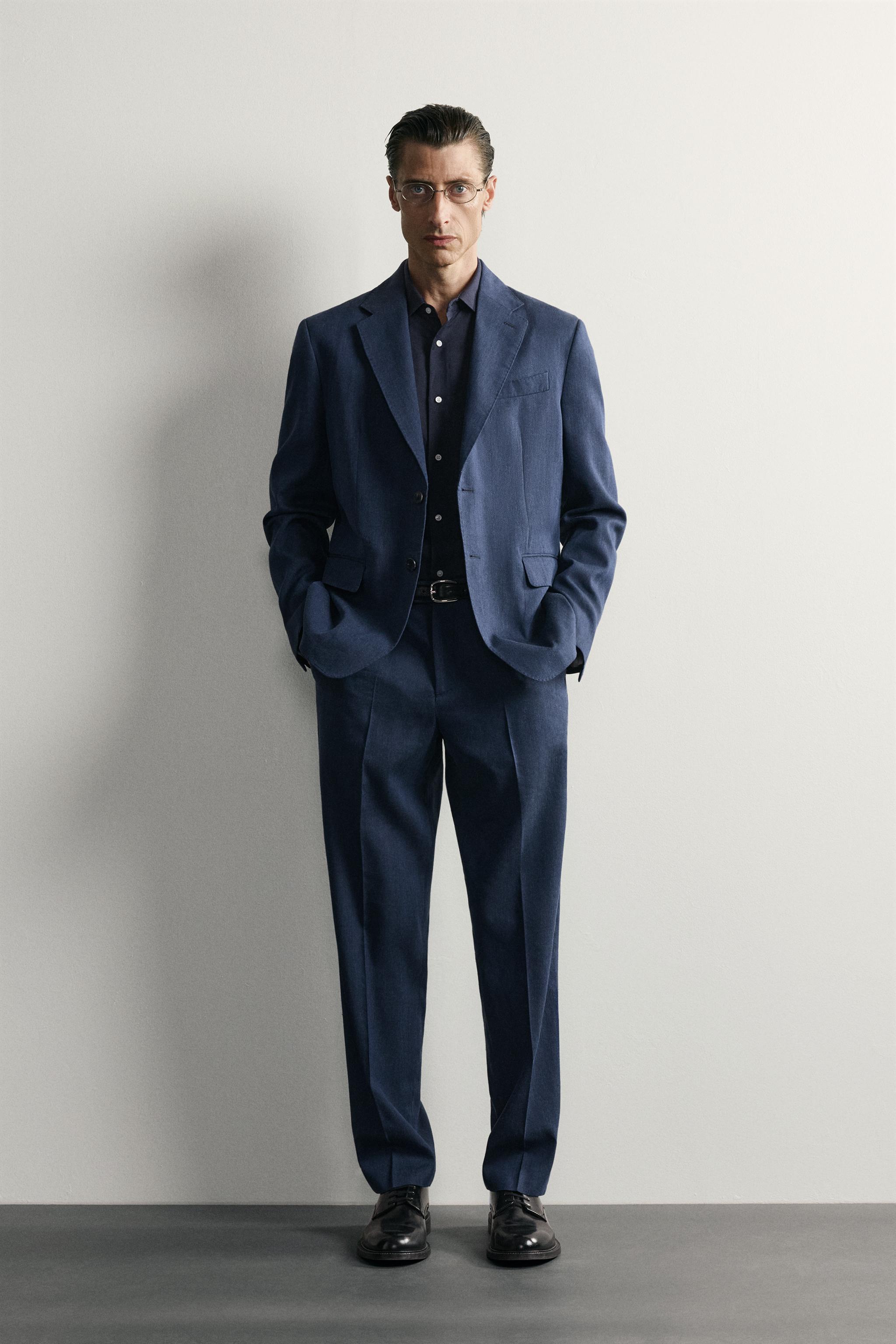 LINEN AND WOOL BLEND REGULAR FIT SUIT PANTS